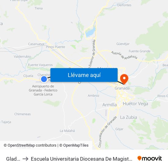 Gladiolo to Escuela Universitaria Diocesana De Magisterio La Inmaculada map