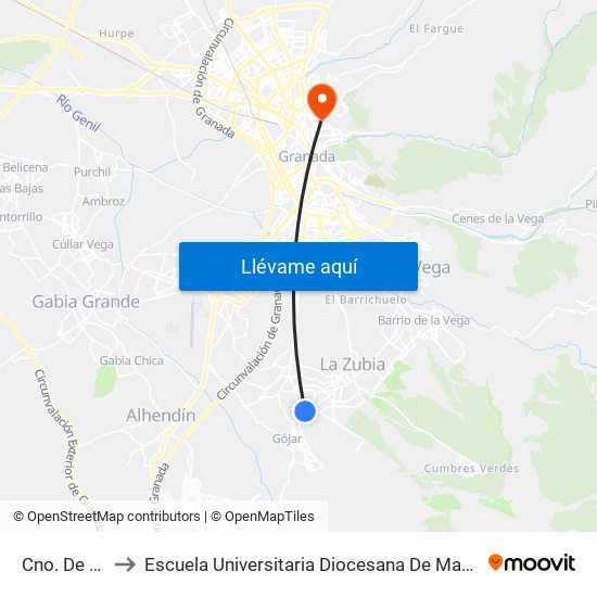 Cno. De Gójar 3 to Escuela Universitaria Diocesana De Magisterio La Inmaculada map