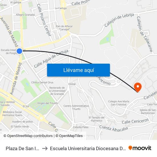 Plaza De San Isidro - Iglesia to Escuela Universitaria Diocesana De Magisterio La Inmaculada map