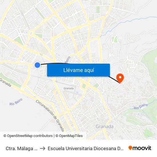 Ctra. Málaga - Las Torres to Escuela Universitaria Diocesana De Magisterio La Inmaculada map