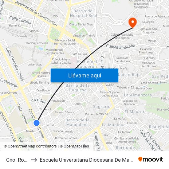 Cno. Ronda 97 to Escuela Universitaria Diocesana De Magisterio La Inmaculada map