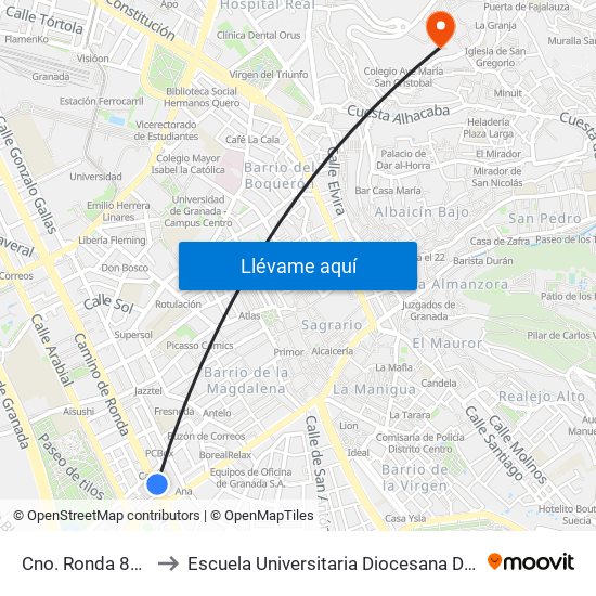 Cno. Ronda 82 - Recogidas to Escuela Universitaria Diocesana De Magisterio La Inmaculada map