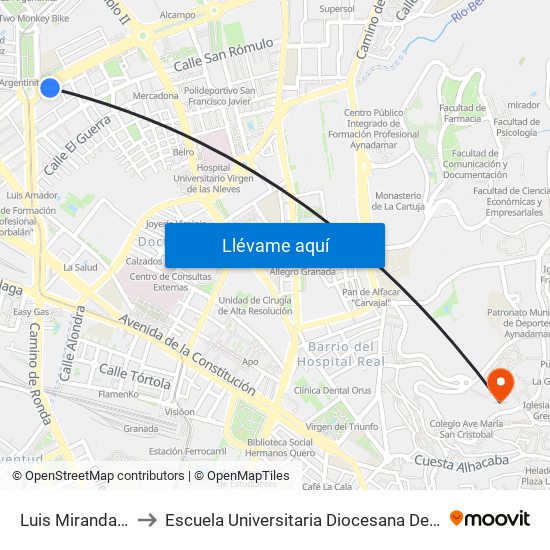 Luis Miranda Dávalos 93 to Escuela Universitaria Diocesana De Magisterio La Inmaculada map