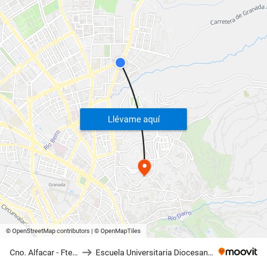 Cno. Alfacar - Fte Centro Valoración to Escuela Universitaria Diocesana De Magisterio La Inmaculada map