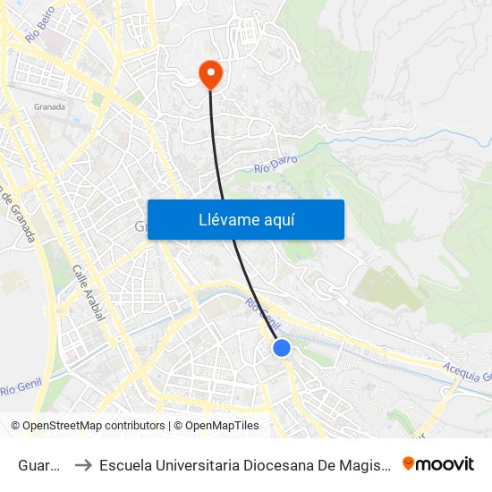 Guarnón 1 to Escuela Universitaria Diocesana De Magisterio La Inmaculada map