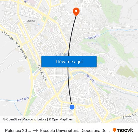 Palencia 20 - Merca 80 to Escuela Universitaria Diocesana De Magisterio La Inmaculada map
