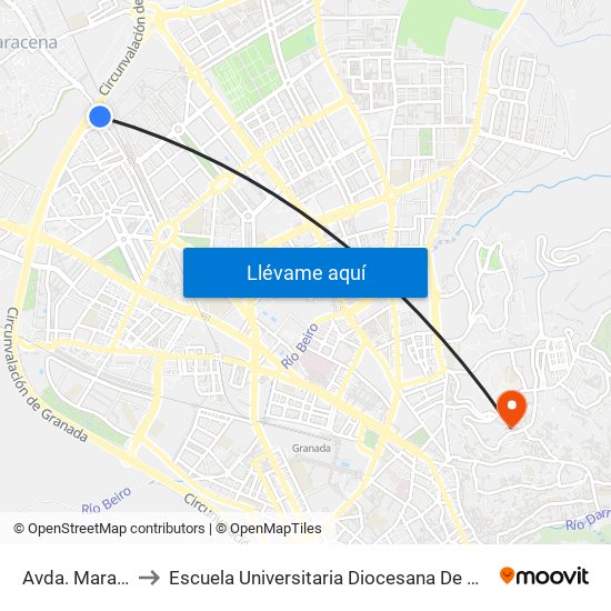 Avda. Maracena 152 to Escuela Universitaria Diocesana De Magisterio La Inmaculada map