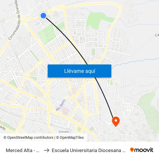 Merced Alta - Ceip Arrayanes to Escuela Universitaria Diocesana De Magisterio La Inmaculada map