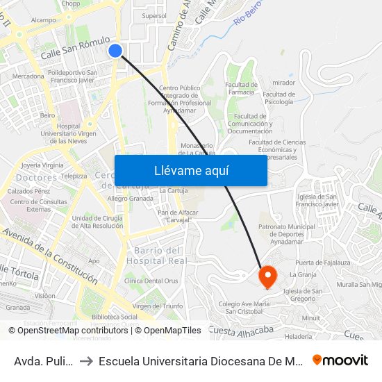 Avda. Pulianas 63 to Escuela Universitaria Diocesana De Magisterio La Inmaculada map