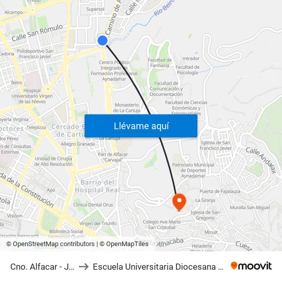 Cno. Alfacar - Jefatura Tráfico to Escuela Universitaria Diocesana De Magisterio La Inmaculada map