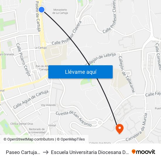 Paseo Cartuja - Monasterio to Escuela Universitaria Diocesana De Magisterio La Inmaculada map