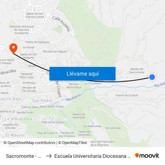Sacromonte - Puente Mariano to Escuela Universitaria Diocesana De Magisterio La Inmaculada map