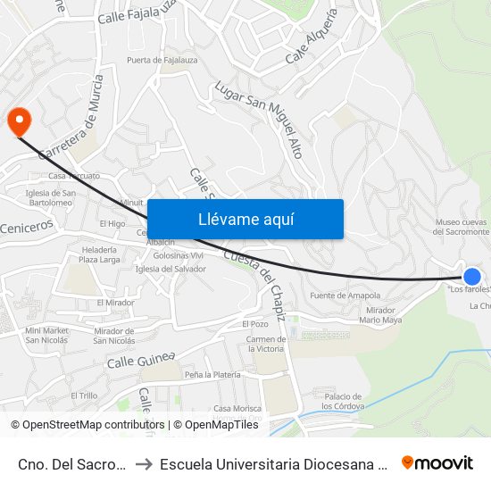 Cno. Del Sacromonte - Fte 89 to Escuela Universitaria Diocesana De Magisterio La Inmaculada map