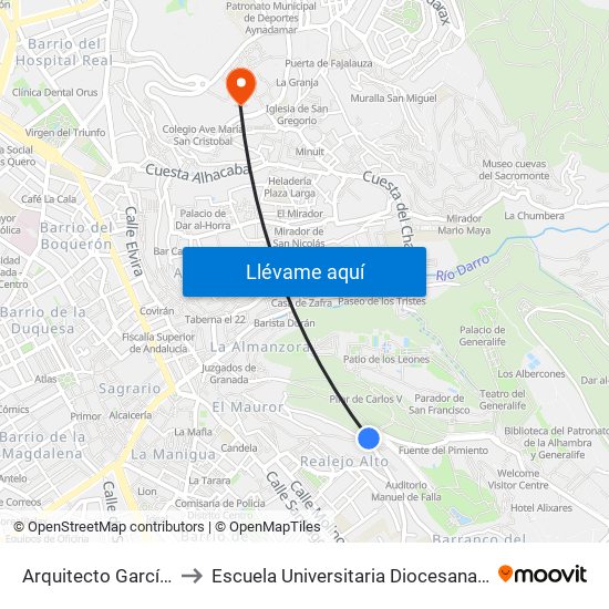 Arquitecto García Paredes - Fte 4 to Escuela Universitaria Diocesana De Magisterio La Inmaculada map