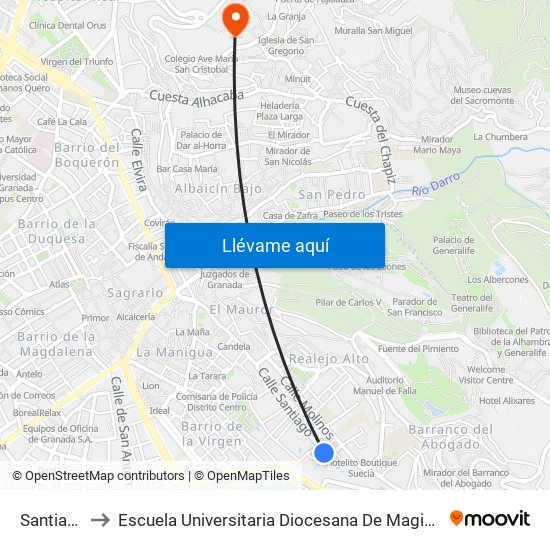 Santiago 75 to Escuela Universitaria Diocesana De Magisterio La Inmaculada map