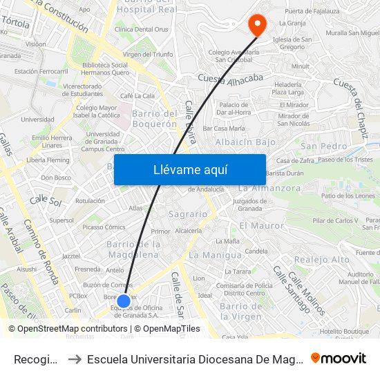 Recogidas 35 to Escuela Universitaria Diocesana De Magisterio La Inmaculada map