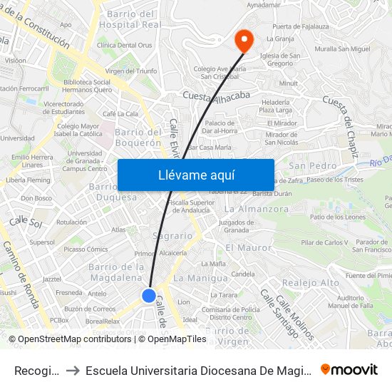 Recogidas 5 to Escuela Universitaria Diocesana De Magisterio La Inmaculada map