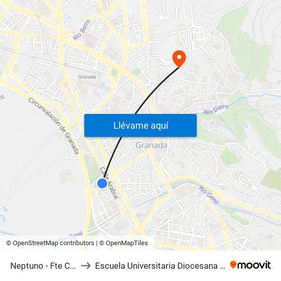 Neptuno - Fte Centro Comercial to Escuela Universitaria Diocesana De Magisterio La Inmaculada map