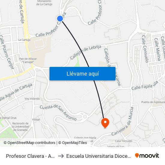 Profesor Clavera - Alojamientos Universitarios to Escuela Universitaria Diocesana De Magisterio La Inmaculada map