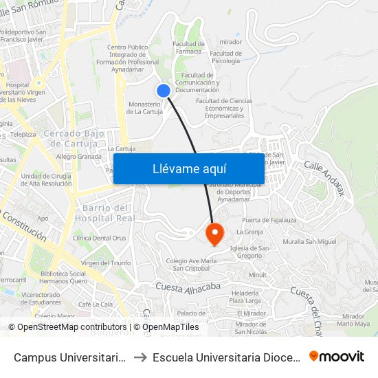 Campus Universitario - Doctor Salvatierra Fte 2 to Escuela Universitaria Diocesana De Magisterio La Inmaculada map