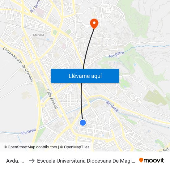 Avda. Dílar 2 to Escuela Universitaria Diocesana De Magisterio La Inmaculada map