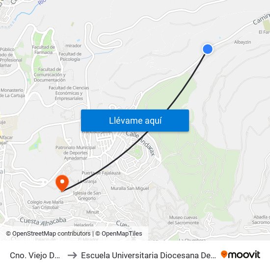 Cno. Viejo Del Fargue 69 to Escuela Universitaria Diocesana De Magisterio La Inmaculada map