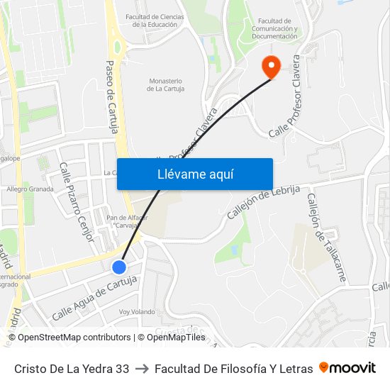 Cristo De La Yedra 33 to Facultad De Filosofía Y Letras map