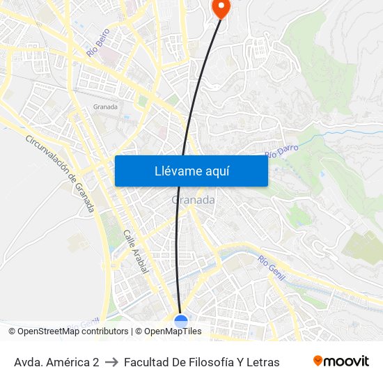 Avda. América 2 to Facultad De Filosofía Y Letras map