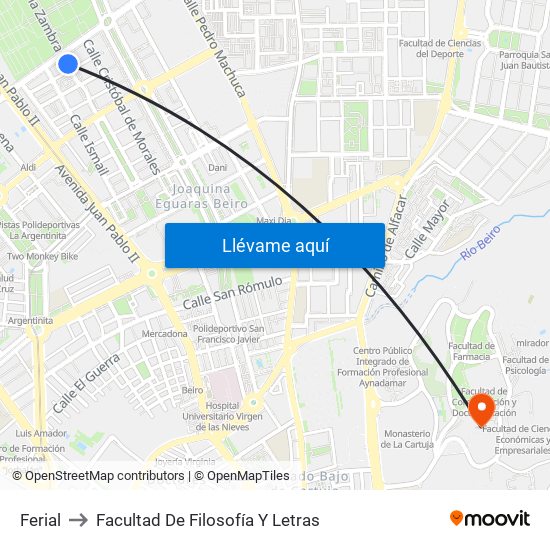 Ferial to Facultad De Filosofía Y Letras map