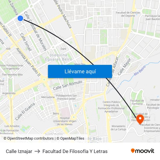 Calle Iznajar to Facultad De Filosofía Y Letras map
