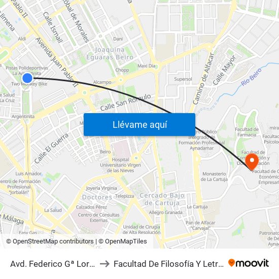 Avd. Federico Gª Lorca to Facultad De Filosofía Y Letras map