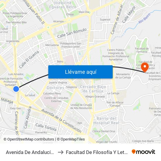 Avenida De Andalucía 1 to Facultad De Filosofía Y Letras map