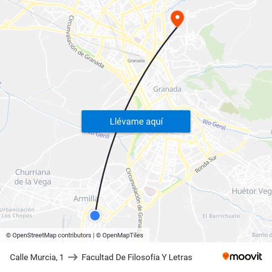 Calle Murcia, 1 to Facultad De Filosofía Y Letras map