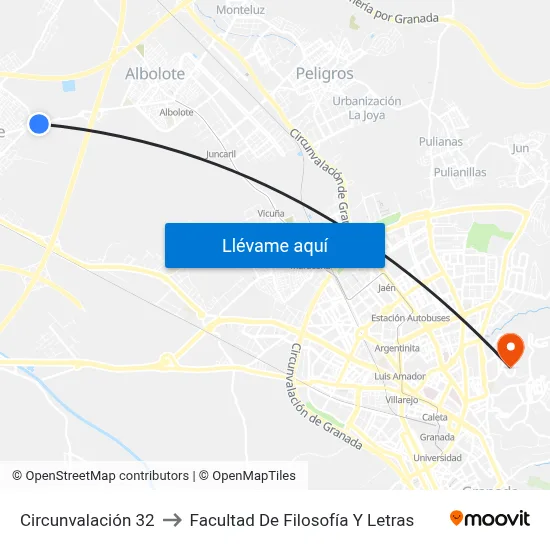 Circunvalación 32 to Facultad De Filosofía Y Letras map