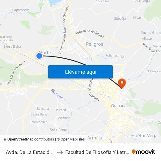 Avda. De La Estación 2 to Facultad De Filosofía Y Letras map