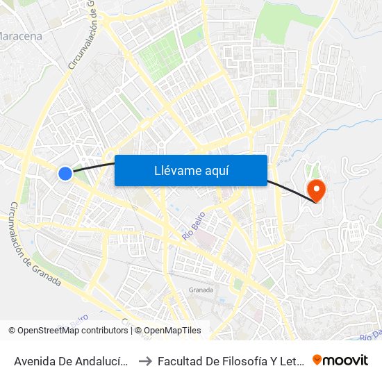 Avenida De Andalucía, 4 to Facultad De Filosofía Y Letras map