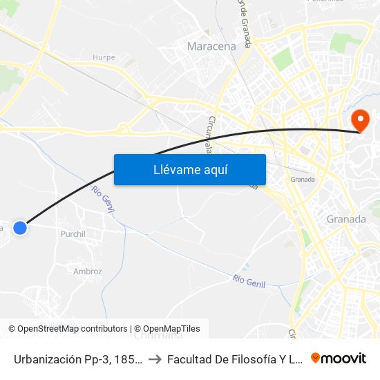 Urbanización Pp-3, 185-187 to Facultad De Filosofía Y Letras map