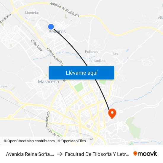 Avenida Reina Sofía, 1 to Facultad De Filosofía Y Letras map
