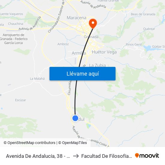 Avenida De Andalucía, 38 - Gasolinera to Facultad De Filosofía Y Letras map