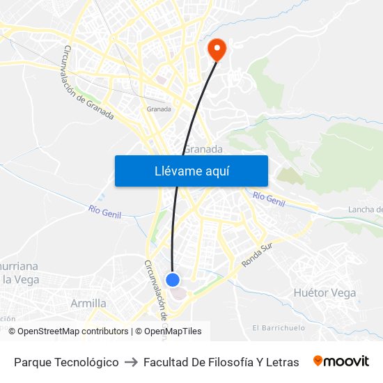 Parque Tecnológico to Facultad De Filosofía Y Letras map