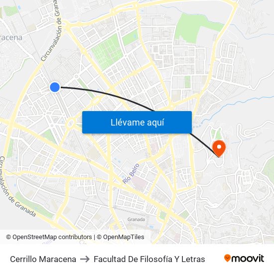 Cerrillo Maracena to Facultad De Filosofía Y Letras map