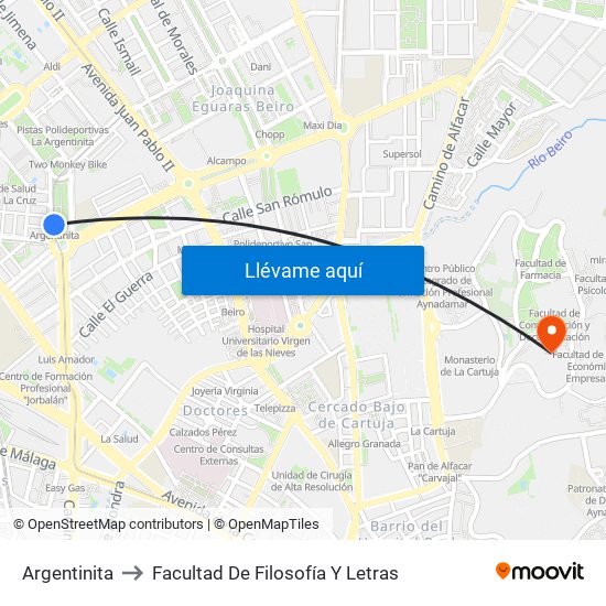 Argentinita to Facultad De Filosofía Y Letras map