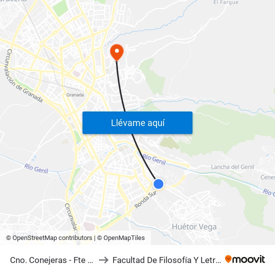 Cno. Conejeras - Fte 18 to Facultad De Filosofía Y Letras map