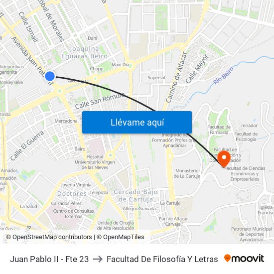 Juan Pablo II - Fte 23 to Facultad De Filosofía Y Letras map