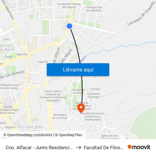 Cno. Alfacar - Junto Residencia Fdo. De Los Ríos to Facultad De Filosofía Y Letras map