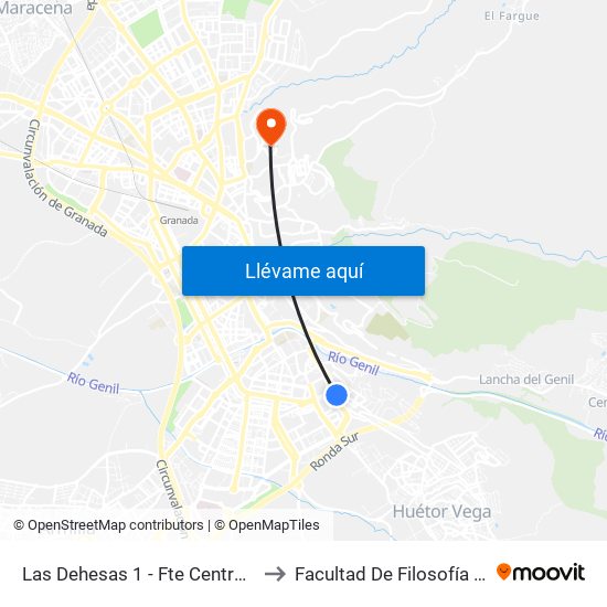 Las Dehesas 1 - Fte Centro De Salud to Facultad De Filosofía Y Letras map