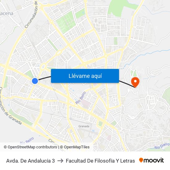 Avda. De Andalucía 3 to Facultad De Filosofía Y Letras map