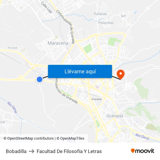 Bobadilla to Facultad De Filosofía Y Letras map
