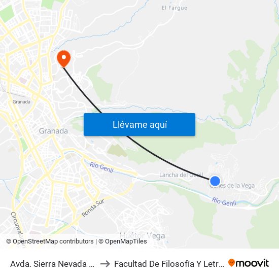 Avda. Sierra Nevada 36 to Facultad De Filosofía Y Letras map