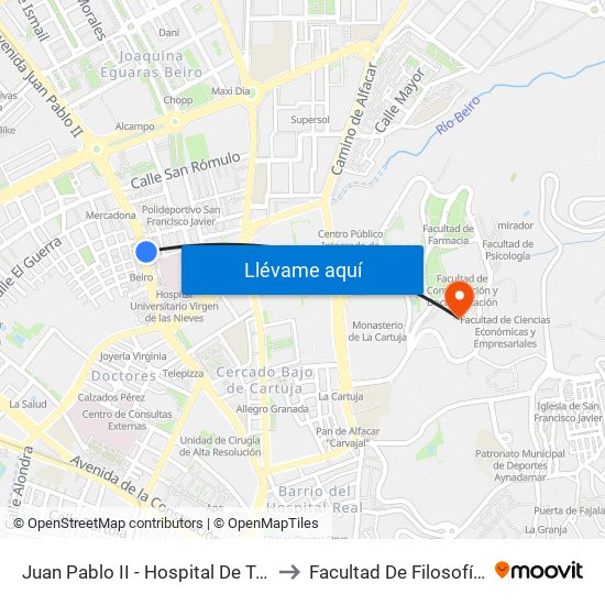 Juan Pablo II - Hospital De Traumatología to Facultad De Filosofía Y Letras map